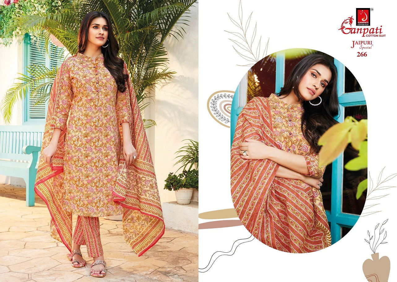 Jaipuri Vol 12 By Ganpati Cotton Printed Kurti With Bottom Dupatta Wholesale Shop In Surat